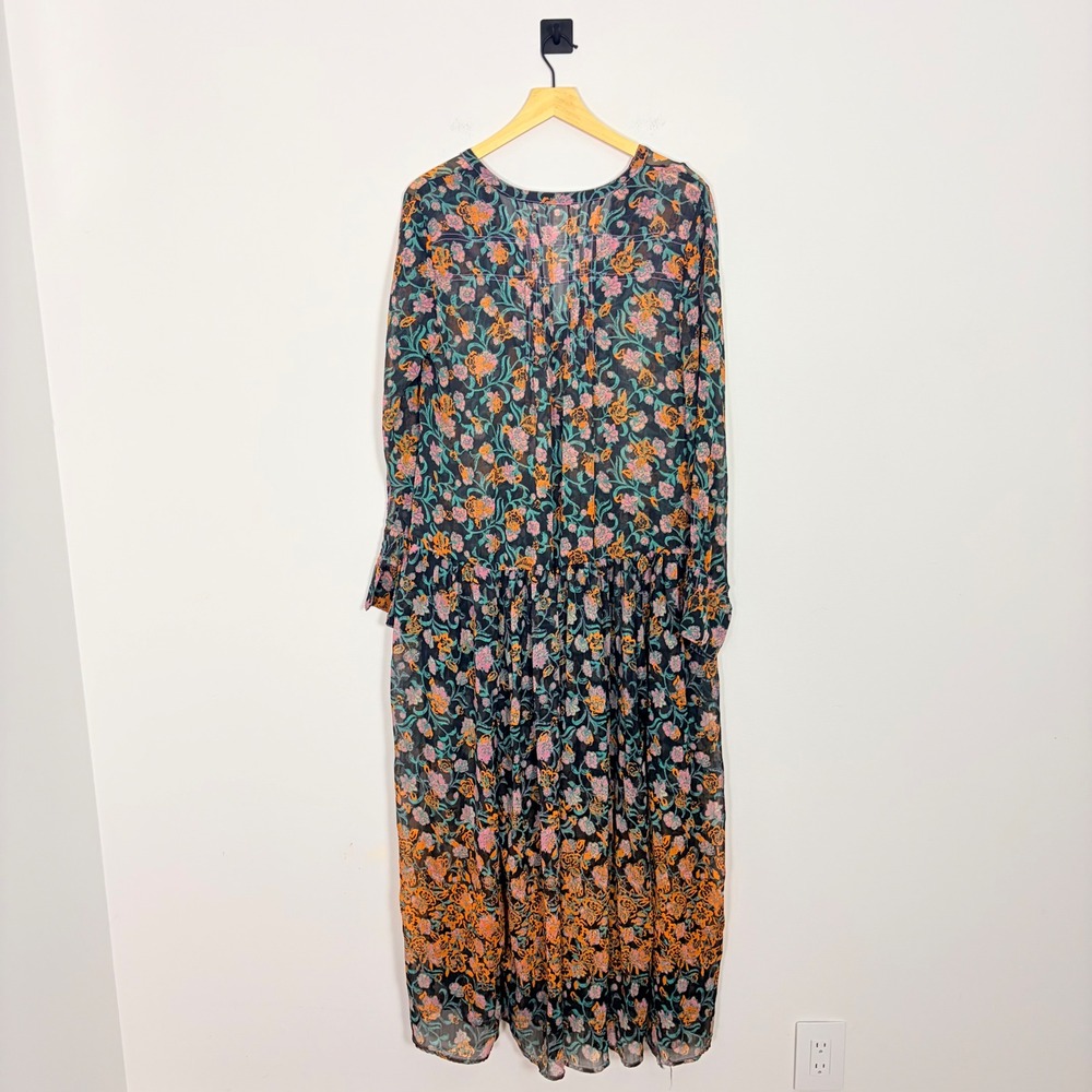 Free People See It Through Floral Long Sleeve Maxi Dress Black Combo Small - Picture 7 of 9